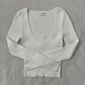 NWOT Abercrombie & Fitch White Square Neck Ribbed Sweater Top | Size S